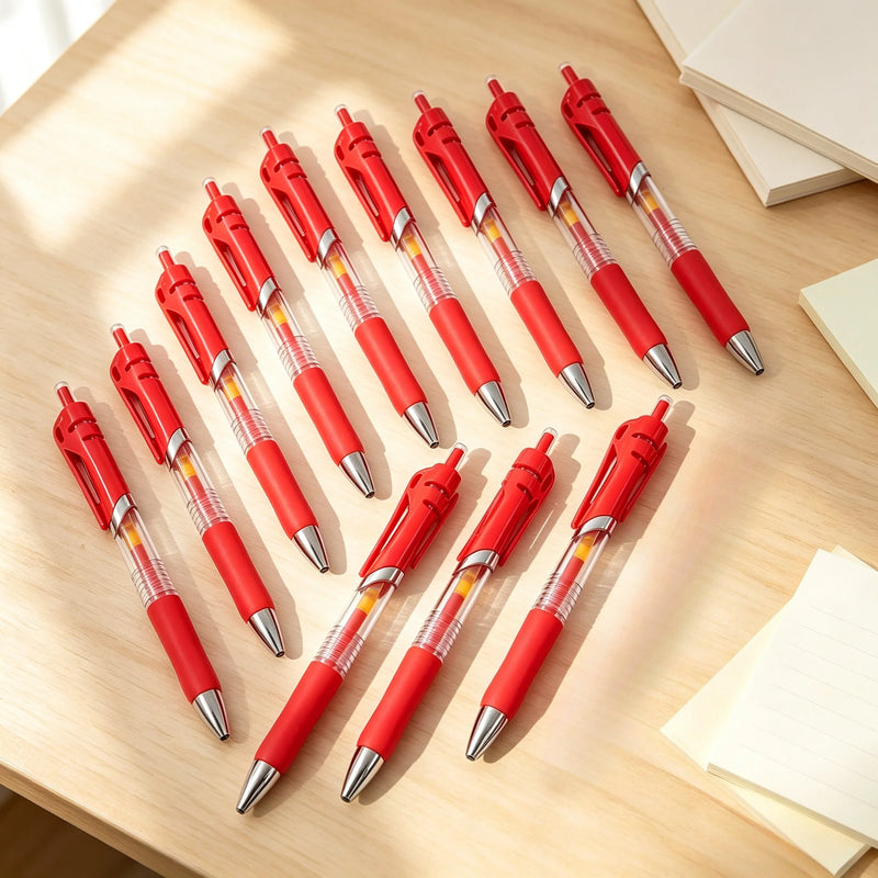 10pcs press-type Gel Pen Set,Point 0.5Mm,Retractable Plastic Round Body,Black/Blue/Red Ink,for School And Office Stationery.