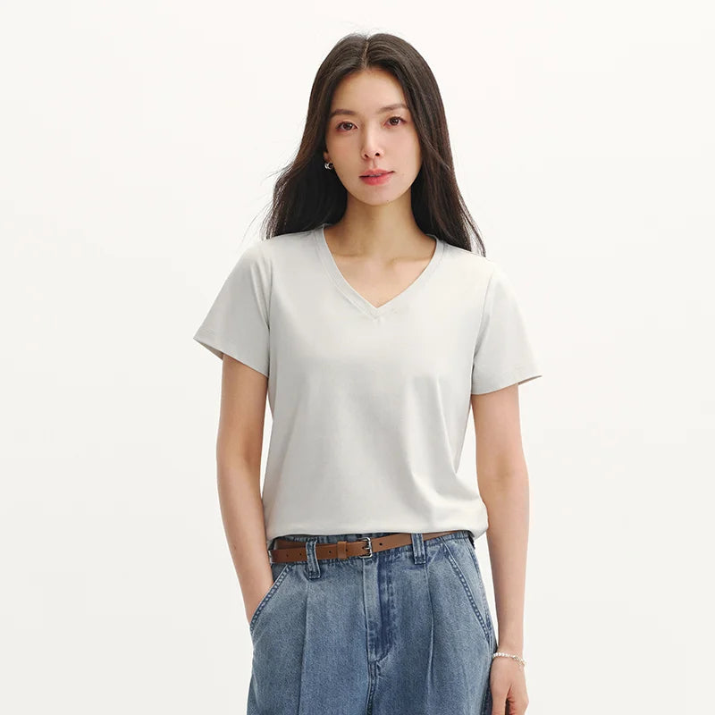 Semir Womens Tshirt 2026 Solid Color V Neck Regular Shoulder Moisture Wicking Quick Dry Antibacterial