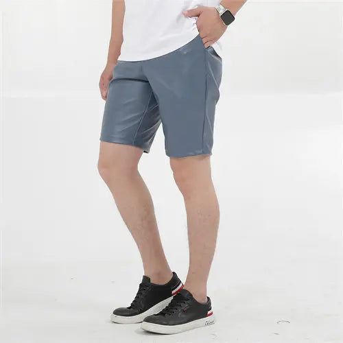 Summer Thin Section Men's Black Stretch Leather Shorts, Work Style Shorts Red White Blue PU Pants Male Five-point Pants 29-40 42