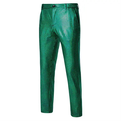 2026 New Men's Bright Green Plaid Suit Pants 2025 Spring Fashion Trousers Black Blue Silver Pantalones Hombre