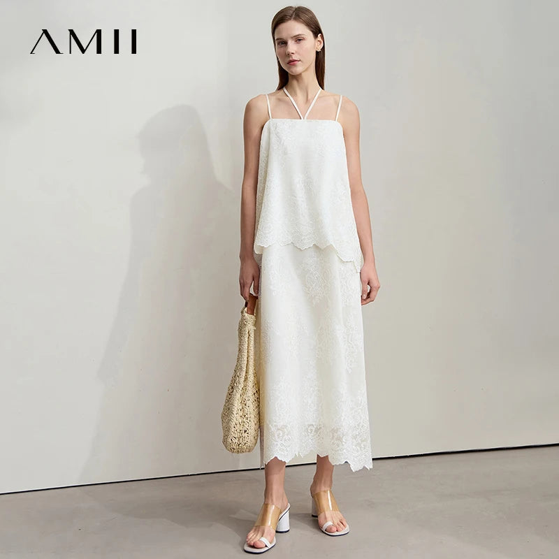 រ៉ូប Amii Minimalist Vacation Elegant រ៉ូបរដូវក្តៅឆ្នាំ ២០២៥ ឆ្នេរខ្សាច់ថ្មីសម្រាប់ស្ត្រី រ៉ូបព្យួរផ្កាប៉ាក់រូបទេពអប្សរ 12552088
