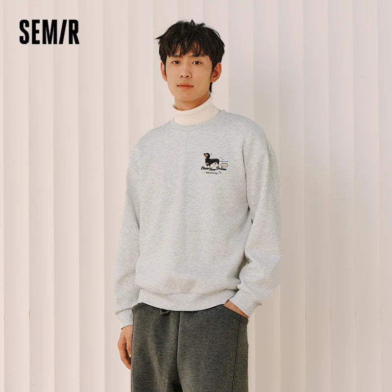 Semir Men Fleece Sweatshirt Fleece Lined Loose Fit Crew Neck Vintage Style Graphic Print 2026 New Winter Daily Wear