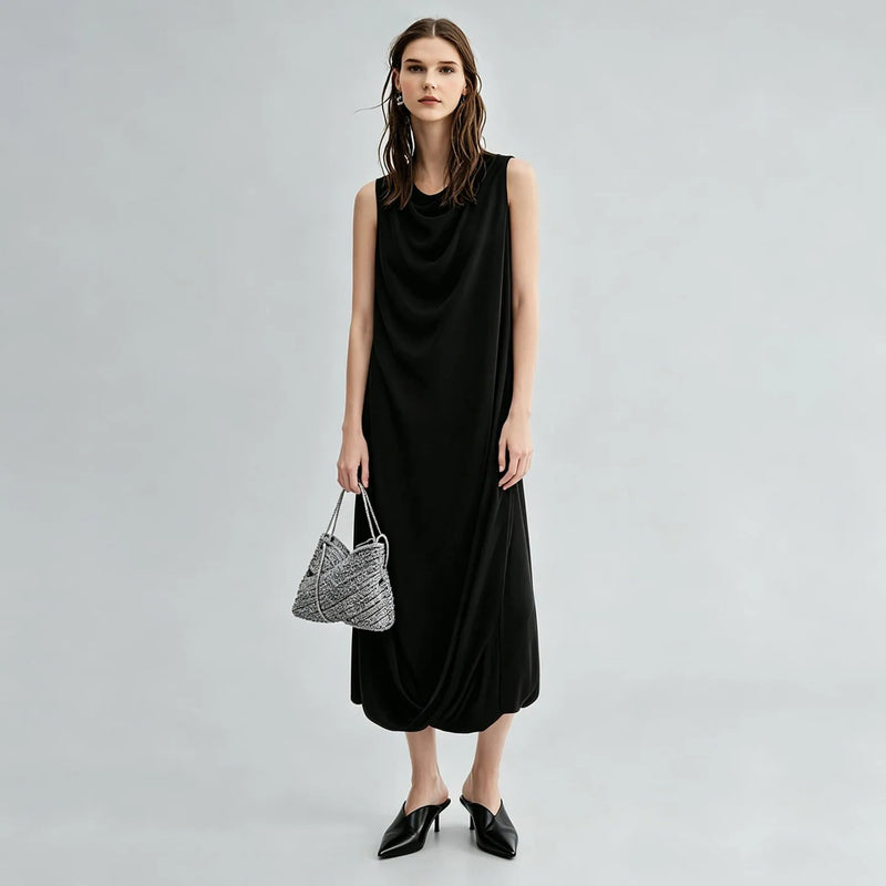 Amii Sleeveless Women's Casual Dresses 2026 Summer New Loose Fit Chiffon Elegant Cowl Neck Office Long Dress For Women 12642046
