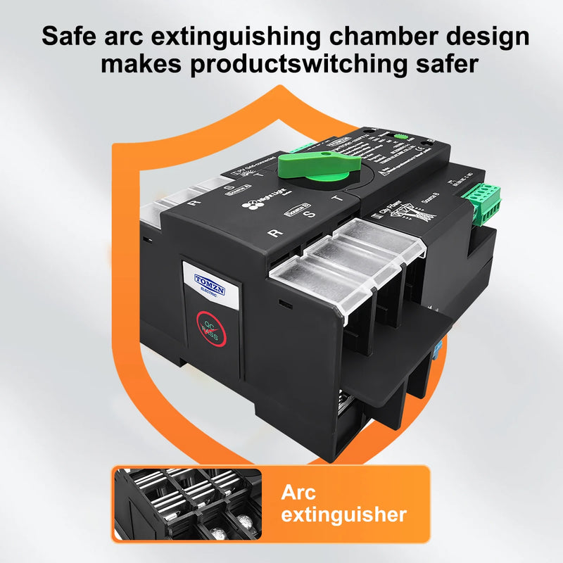 TOMZN Din Rail 3 phase ATS for PV 3P 63A 100A 125A 230V Dual Power Automatic Transfer Electrical Selector Switch Uninterrupted