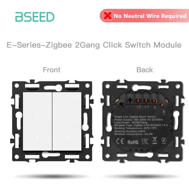BSEED 1/2/3/4Gang Zigbee Light Switch Smart Click Button Switch Tuya Smart Life Alexa Control Plastic Frame Switch No Neutral