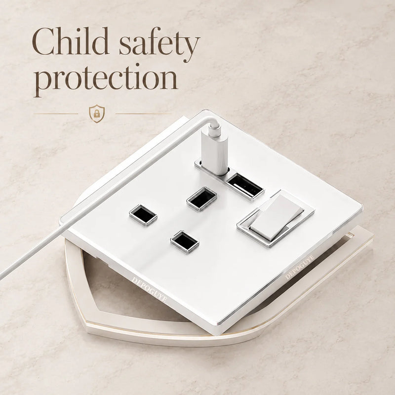 Luxury Skin Feeling Glass Wall Light Switch Button White UK Plug 13A Universal Wall 18W Type-C Fast Charging Socket