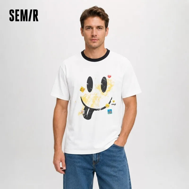 Semir Men Tshirt Cotton Printed Knit Casual Couple Style Fashion Top 2026 Summer Soft Breathable Daily Casual Wear Top