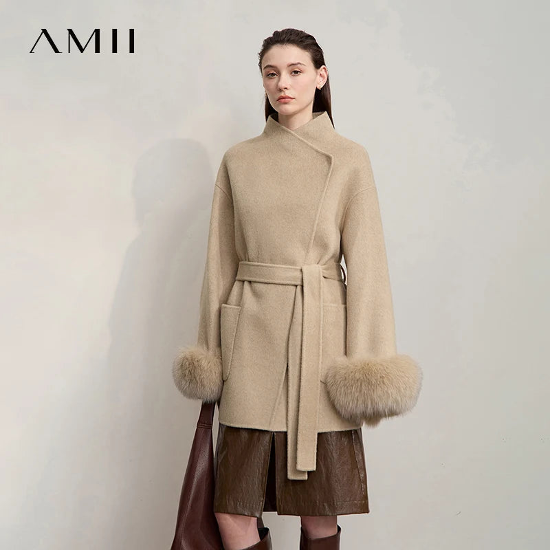 Amii Women's Coat 2026 Winter New Elegant Versatile Loose Wool Coats for Woman Long Sleeve Asymmetry Overcoat Female 12544041