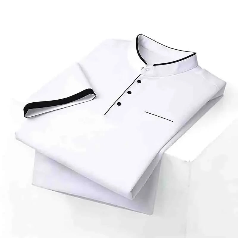 2026 New Men's Mint Green Stand Collar Polo Shirt Office Commute Business Casual Top