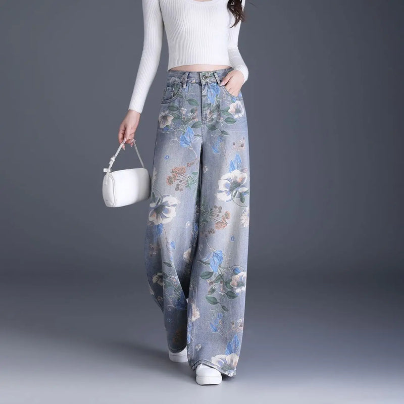 Women's Blue Printed Jeans for Spring and Fall, Blue Denim Shorts for Summer, Asian Sizes S–XXL. 2026-2027
