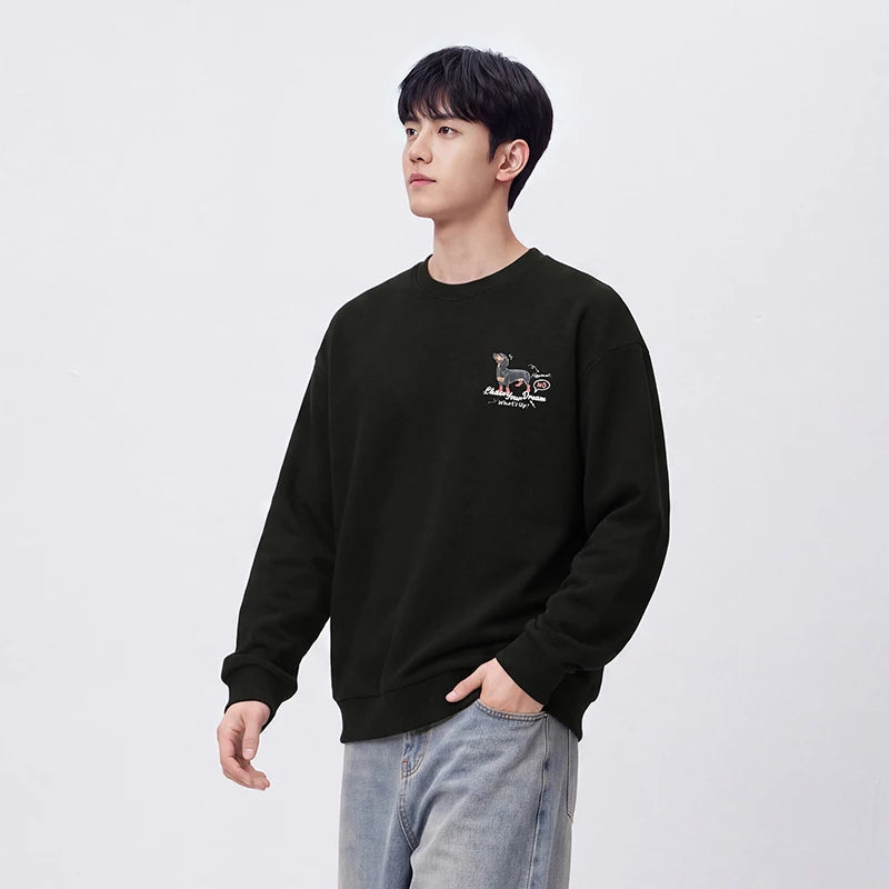 Semir Men Fleece Sweatshirt Fleece Lined Loose Fit Crew Neck Vintage Style Graphic Print 2026 New Winter Daily Wear