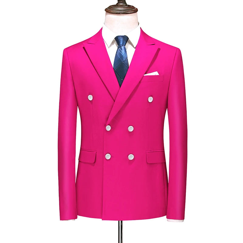 Men's Blue Long-sleeved Suit Jacket, Double-breasted Business Coat, Asian Size Slim fit Blazer,Available in Green,Red,Black,Gray