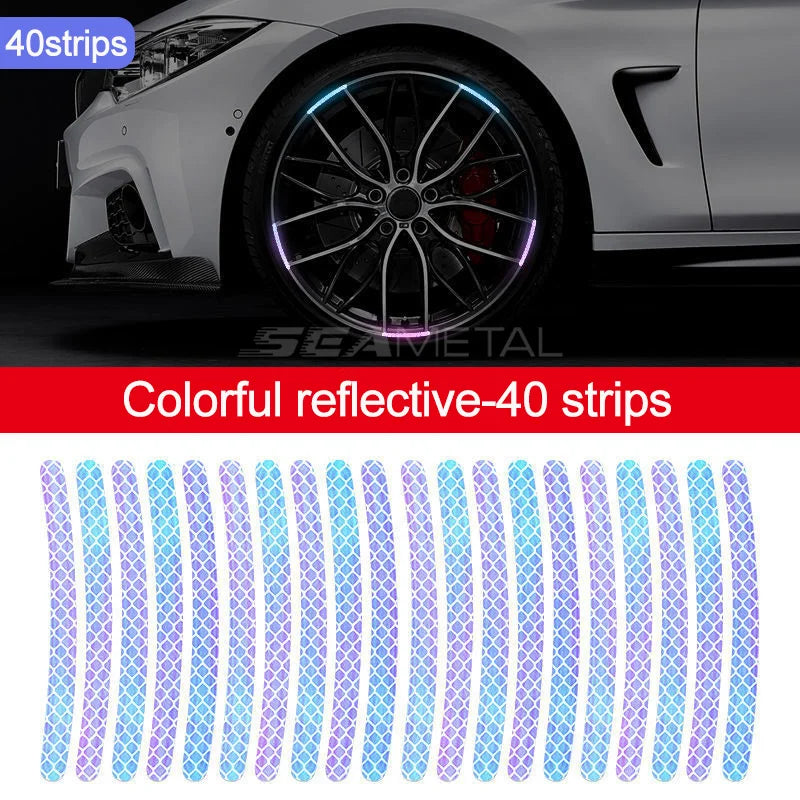 SEAMETAL 20/40PCS Car Motorcycle Wheel Reflective Strips Colorful Hub Stickers Car Styling Decal Sticker Safety Warning Tape