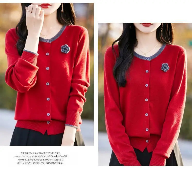 New Sweet Cardigan For Women New Buttons Knitwear Tops Long Sleeve Spring Autumn Woolen Sweater Coat Short Jacket Female