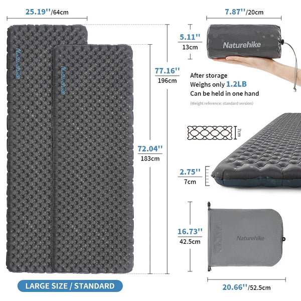 ពូកខ្យល់ Naturehike R3.2 R3.5 ពូកខ្យល់សម្រាប់បោះតង់ក្រៅផ្ទះ ងាយស្រួលយកតាមខ្លួន ងាយស្រួលទុកដាក់ ងាយស្រួលពាក់ ធន់នឹងសំណើម