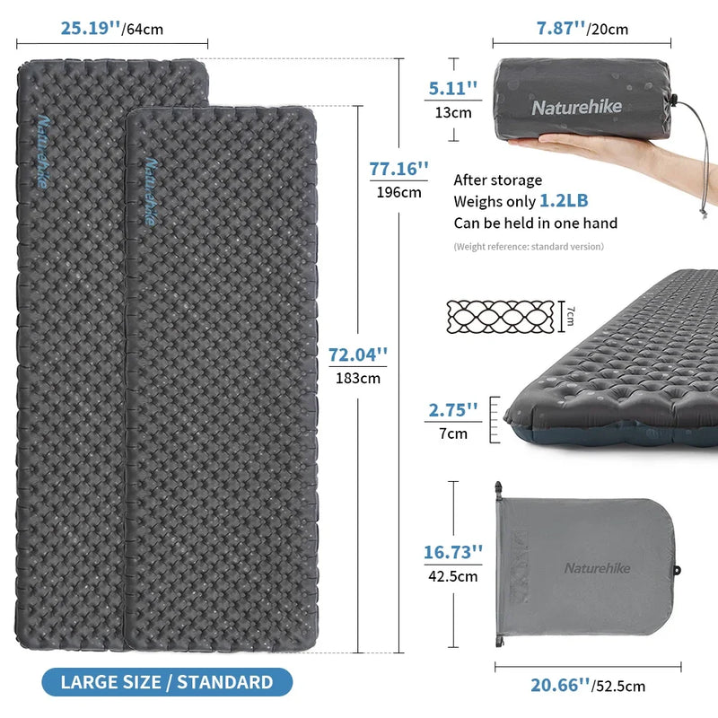 Naturehike Inflatable Mattress R3.2 R3.5 Air Bed Outdoor Camping Travel Ultralight Portable Moisture-proof Mat Sleeping Pad