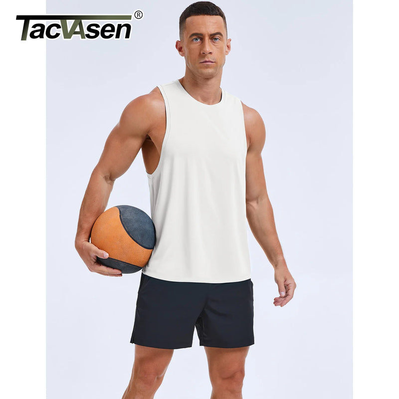 TACVASEN Summer Dry Fit Muscle Tank Tops Mens Workout Sleeveless Cut off Shirts Gym Fitness Bodybuilding Vest Athletic Tank Tops