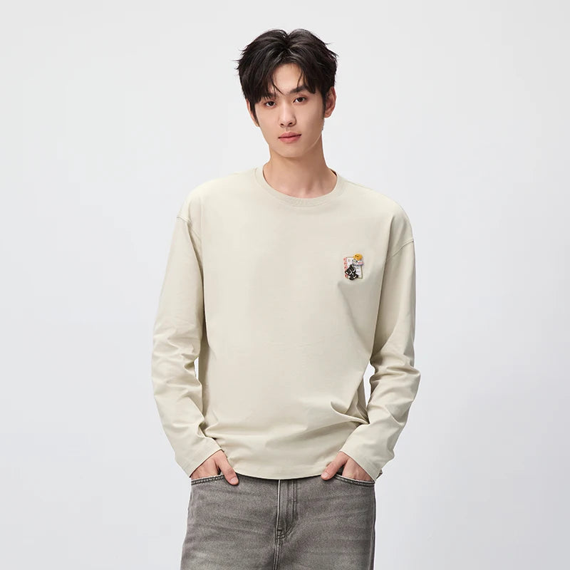 Semir Men Tshirt Long Sleeve Loose Crew Neck Embroidered Detail 2026 Autumn Couple Casual Pullover Everyday Top