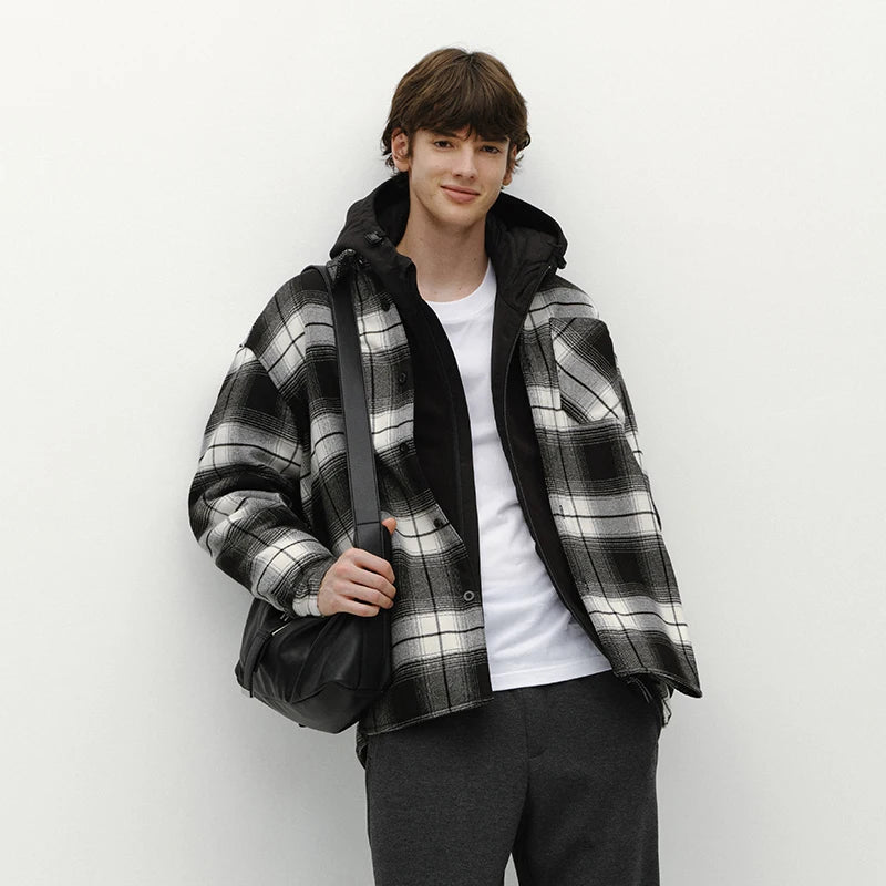 Semir Men Shirt Fleece Lined Plaid Pattern Long Sleeve Loose Fit 2026 Winter Casual Style Layering Wear Everyday Look