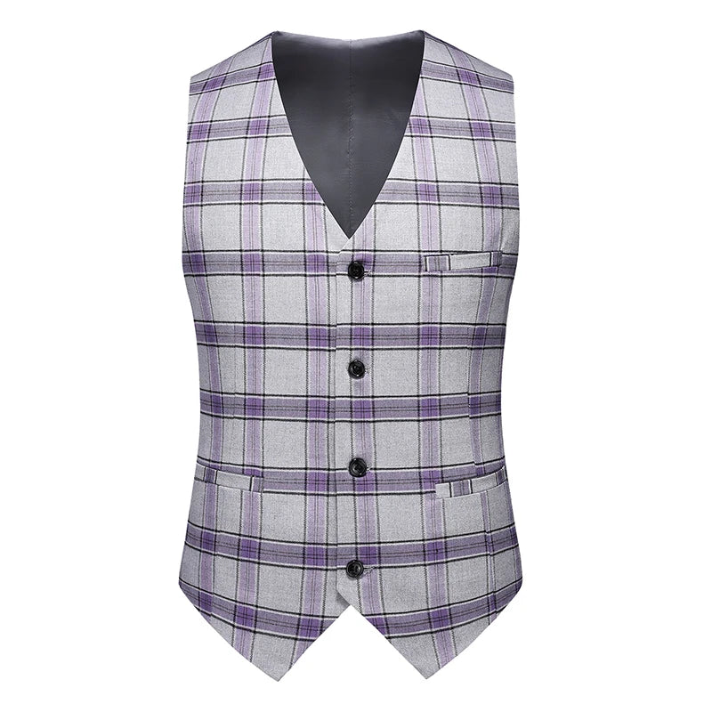 2026 New Men's Business Casual Sleeveless Vest Coat, Black and White Plaid Vests - Asian Size Slim-Fit Waistcoat. New 2026