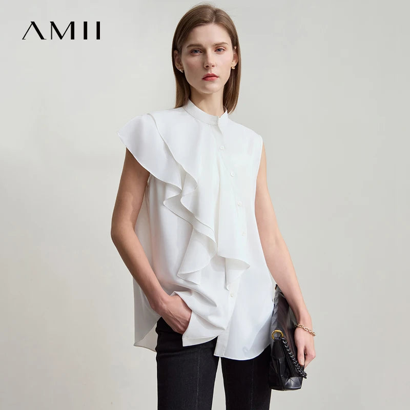 អាវ Amii Minimalist រលុងរដូវក្តៅឆ្នាំ ២០២៥ អាវស្ត្រីការិយាល័យថ្មី អាវក្រៅកអាវធម្មតា ដៃអាវគ្មានដៃ អាវរំយោលស្រាល 12542187