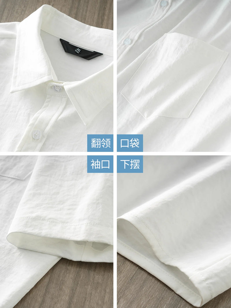 DUKEEN Ice Silk Coolness Short-Sleeve Shirts for Men 2025 Summer Casual Thin Solid Color Basic Tops White Men's Clothing