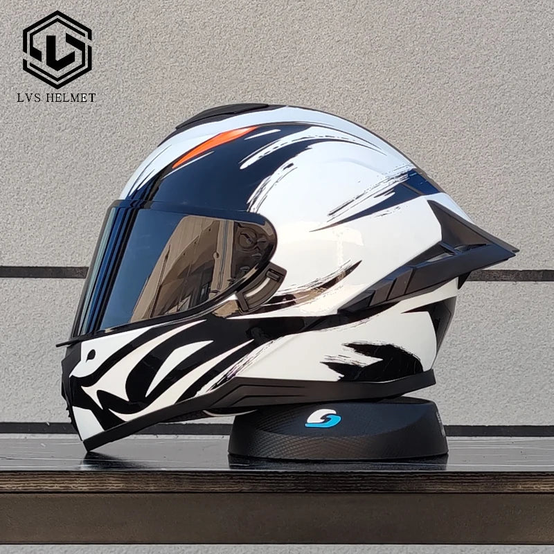 Original LVS Bright Black Helmet Motorcycle Full Face Motorcycle Helmet Riding Big Spoiler Unisex Helmet Casque DOT Approved