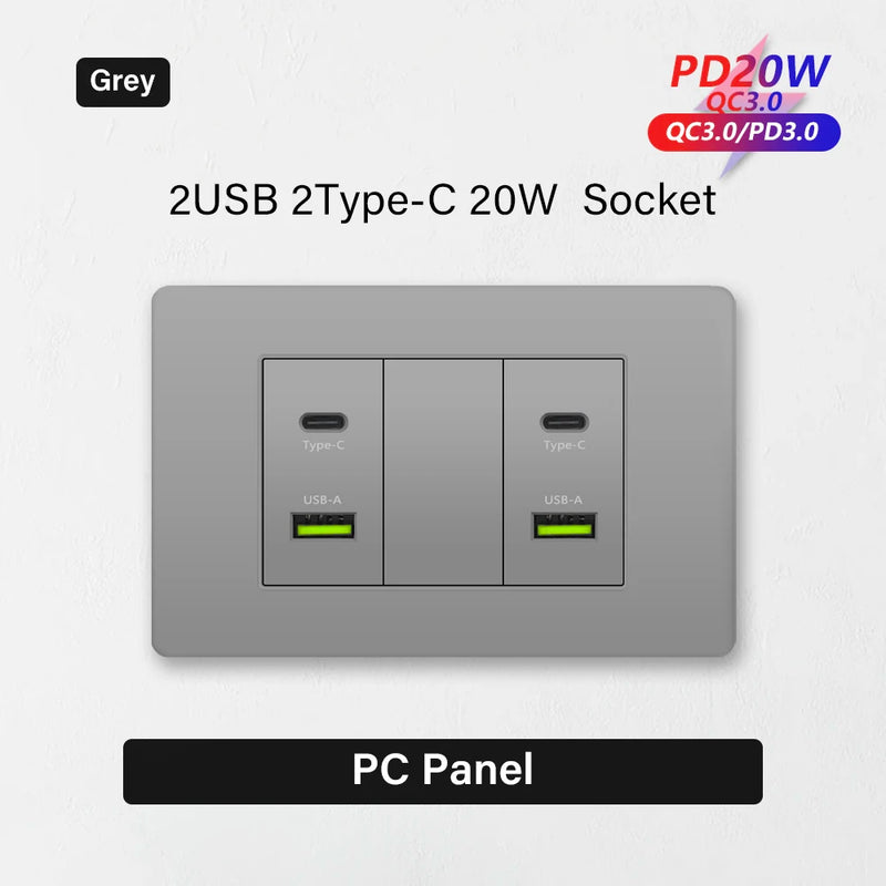 Korea Chile standard 20W Super Fast smart Charge Type C USB Port Power Wall Socket Plug,118*73mm Quick Charge electrical Outlet