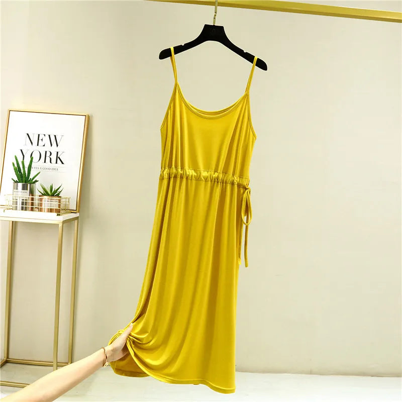 Fdfklak New Modal Cotton Night Dresses For Women 2025 Sexy Suspenders Nightshirt Drawstring Waist Slim Nightgowns Female