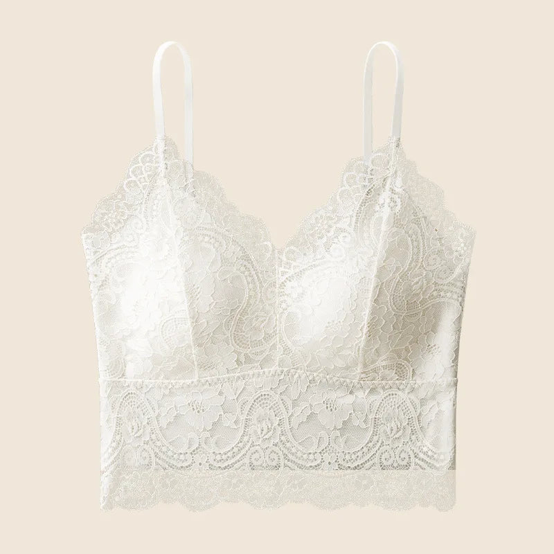 French Sexy Lace Chest Pad Suspender Top Beautiful Back Integrated Bra Bottom Vest for Women One Piece Pajamas Underwear