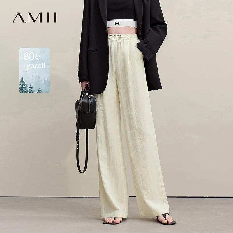ខោជើងធំសម្រាប់នារី Amii ឆ្នាំ២០២៦ រដូវក្ដៅ ជាមួយនឹងចង្កេះយឺត រលុង បោះពុម្ព ខោជើងវែងធម្មតា 12642005
