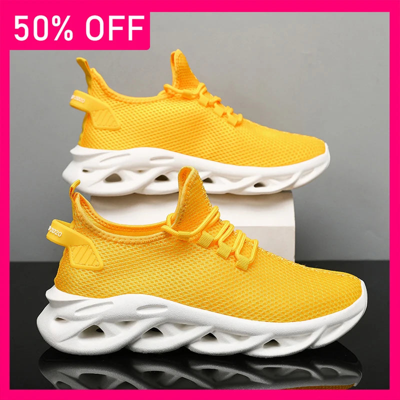 Men Sports Shoes Fashionable Soft Summer Mesh Breathable Outdoor Fitness Shoes Thick Sole Rebound Comfortable Tennis Shoes Man