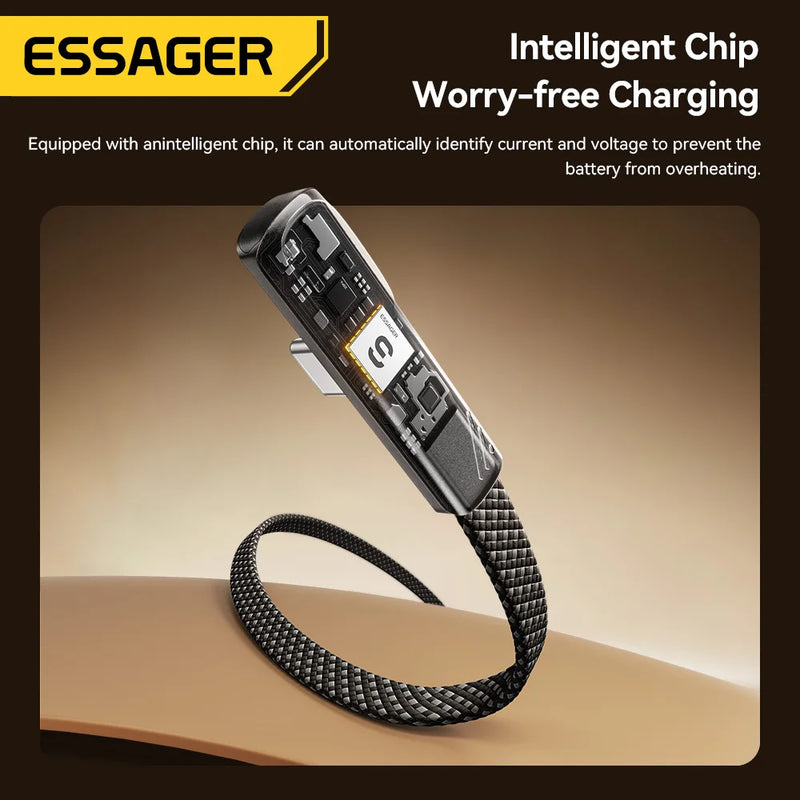 ខ្សែសាក Essager 7A USB Type C Elbow Digital Display សាកលឿន USB C សម្រាប់ Huawei P90 Mate60 Samsung Honor Oneplus 15 Realme