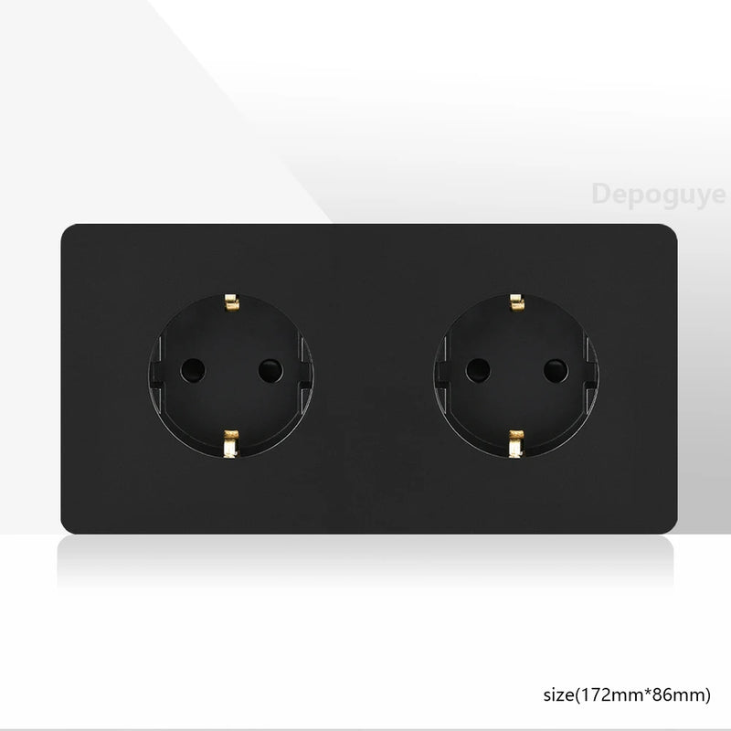 86 Type Retro Switch 1-4 Gang 2 Way Wall Light Brass Lever Toggle Switch Black Matte Stainless Steel Panel EU FR Power Outlet