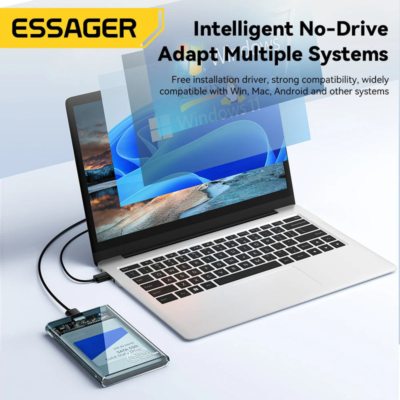 ប្រអប់ Essager ទំហំ 2.5 អ៊ីញ SATA Box USB 3.0 HDD Enclosure Mobile Hard Drive Cases សម្រាប់ SSD ទំហំ 2.5 អ៊ីញ SATA Storage Enclosure Hard Disk Case