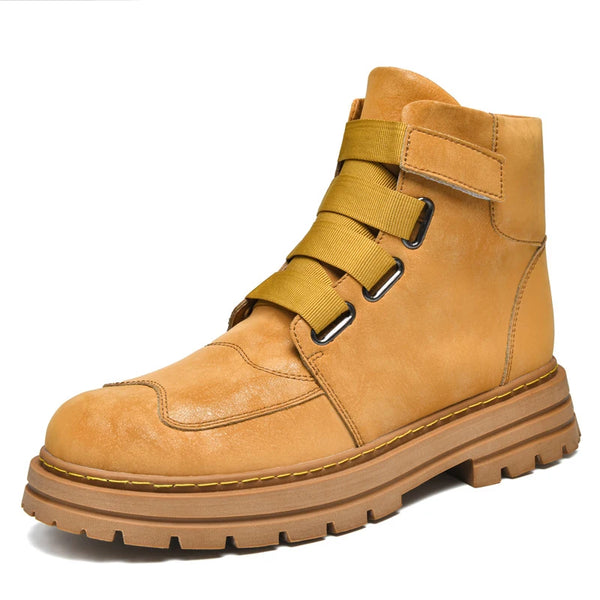 Fashion Genuine Leather Boots With Zipper For Men Women Unisex Winter Yellow Black Plus Big Size 49 50 51