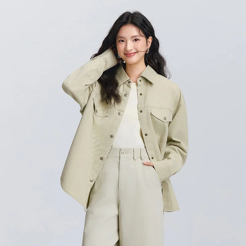 Semir Retro Shirt Women Long Sleeve Mid Length Drop Shoulder Oversize Fleece Minimalist Loose Slouchy Casual Blouse Spring