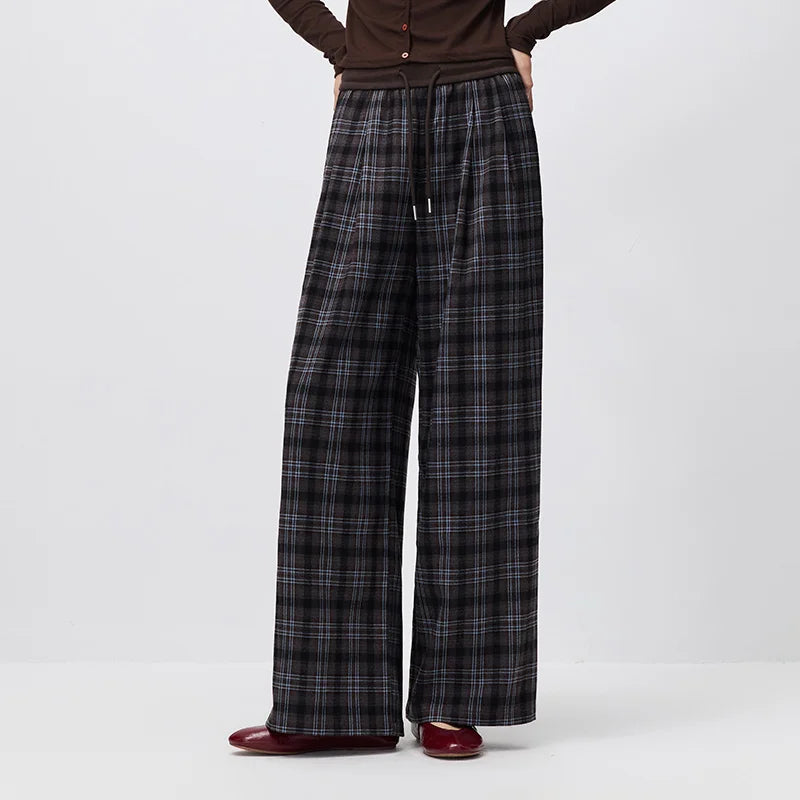 Semir Women Pants Plaid Draped Wide Leg Loose Fit 2026 Autumn Vintage Urban Casual HighWaist Flowing Everyday Trousers
