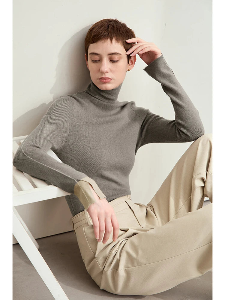 អាវយឺតក AMII Minimalist Turtleneck សម្រាប់ស្ត្រីឆ្នាំ ២០២៥ រដូវស្លឹកឈើជ្រុះថ្មីពណ៌ផ្ទុយស្រឡះដៃអាវវែងសម្រាប់ស្ត្រី 12453067