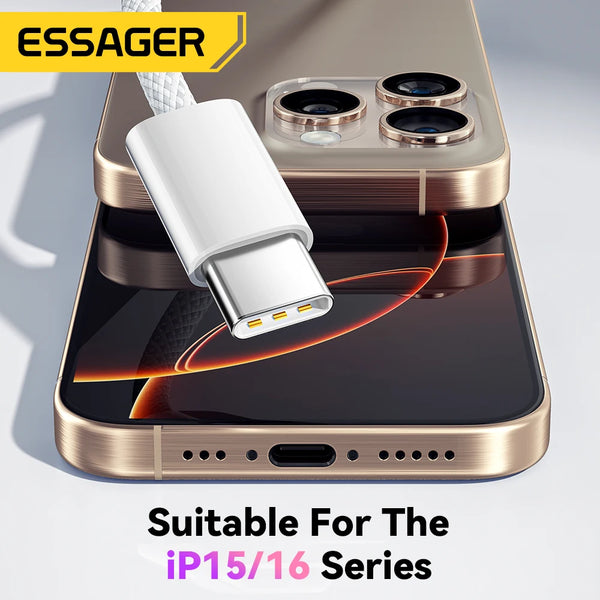 ខ្សែសាក Essager 60W USB C សម្រាប់ iPhone 16 15 Plus Pro Max Xiaomi Type C សម្រាប់ Macbook Pro iPad PD Fast Charger Cord Type-C