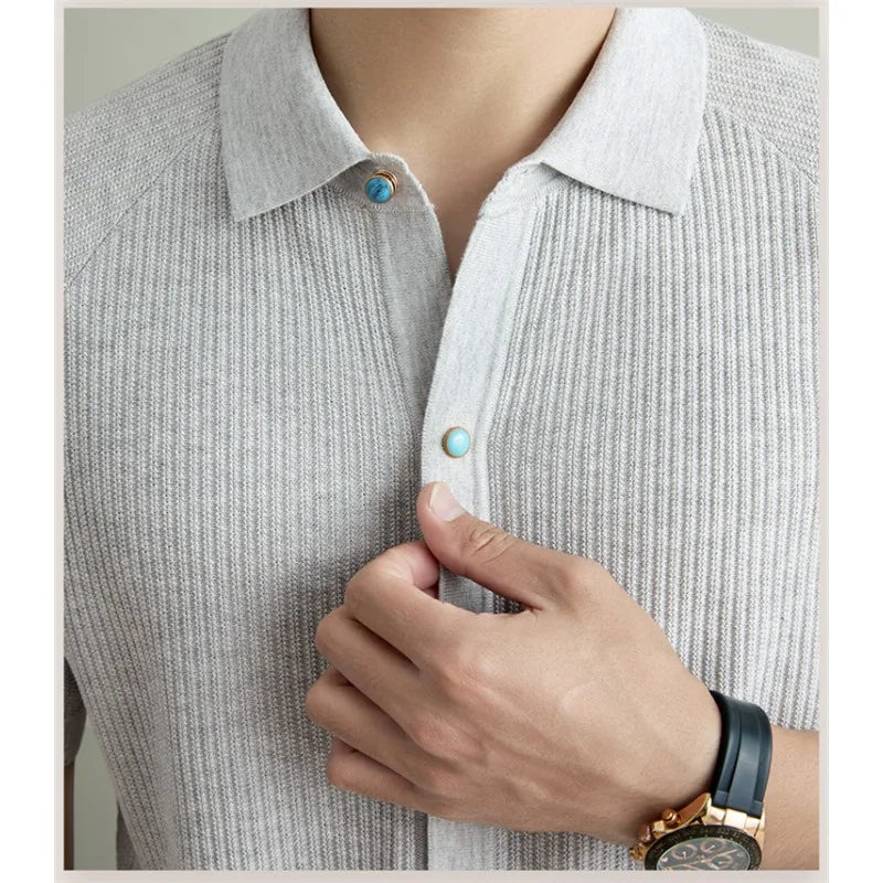 Men's Short Sleeve Knitted Polo Shirt | Breathable Linen & Tencel Blend | Casual Slim Fit Business Top | Summer Old Money Style