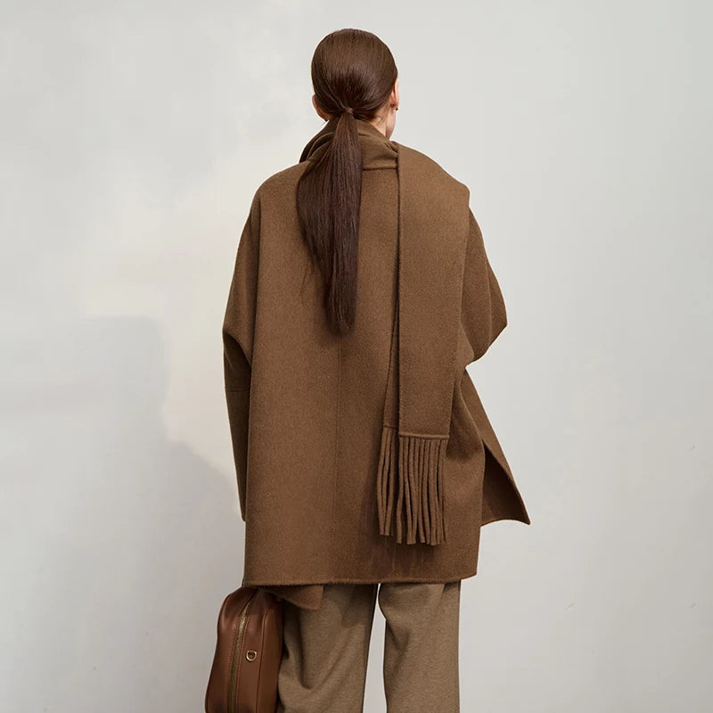 Amii Women's Coat 2026 Winter New Minimalism Loose Warm Women's Wool Coat O-Neck Long Sleeves Versatile Clothing Female 12554022