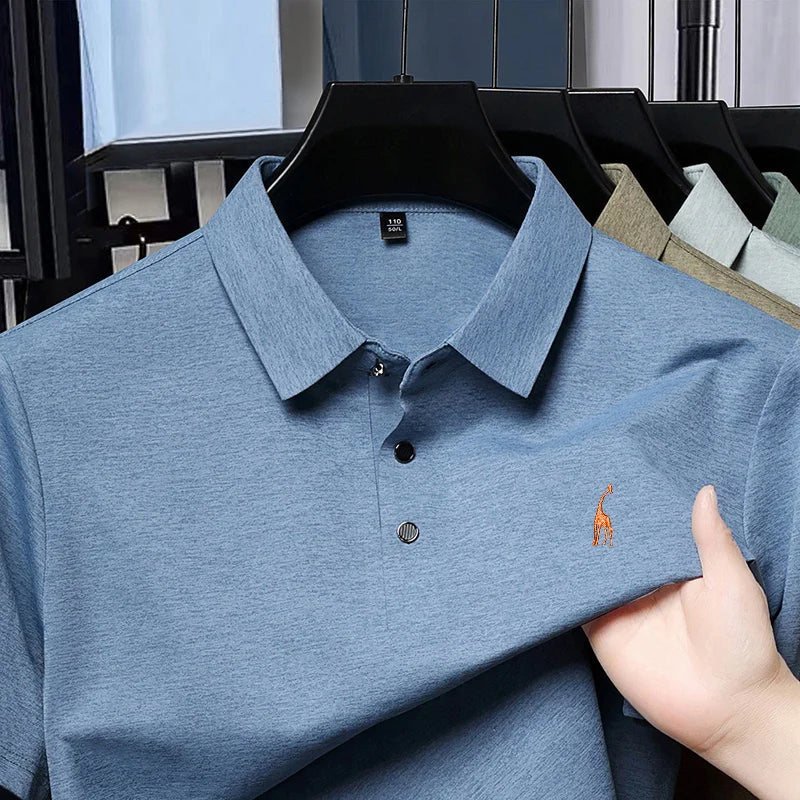 Quality Man T-Shirt Polo Shirt Lapel Button Giraffe Embroidery British Style Summer Hot-Selling Casual Fashion Golf MensClothing