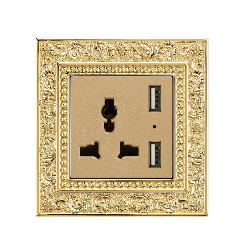 Luxury Vintage Push Button Switch 1/2/3/Gang 2Way,EU France Standard copper Wall socket,Universal light home switch power outlet