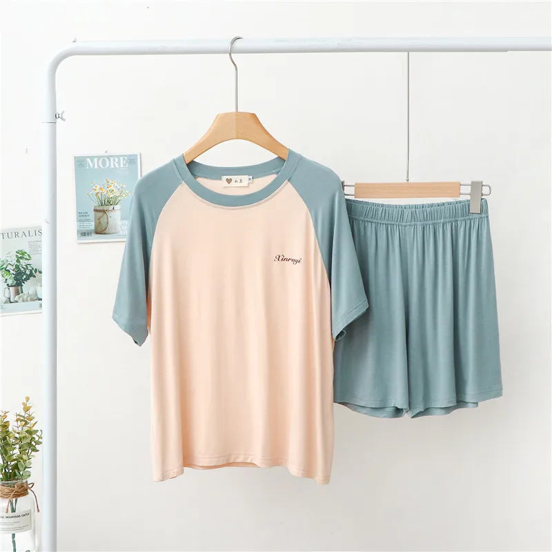 Modal Large Size Pajamas Women's Home Clothes Short-Sleeved Shorts Sleepwear Set Casual Loose Summer Outside Wear Homewear