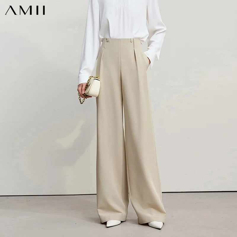 ខោ Amii សម្រាប់នារីរដូវស្លឹកឈើជ្រុះឆ្នាំ ២០២៦ ខោជើងវែងសាមញ្ញ និងអាចបត់បែនបាន ពណ៌សុទ្ធ ខោរលុងធម្មតាសម្រាប់នារី 12641003