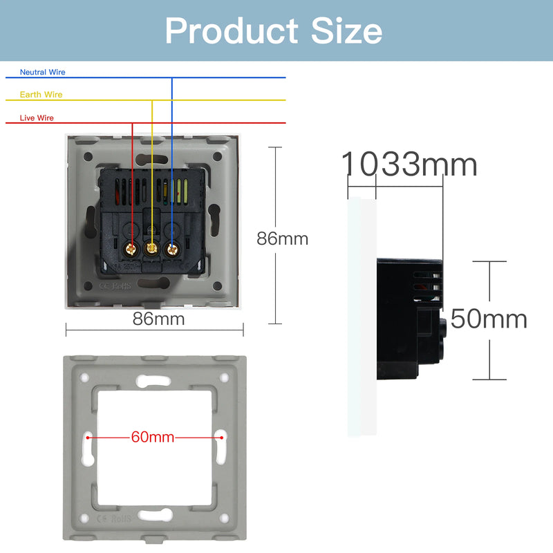 BSEED French Standard Single Wall Power Sockets Double France USB Type-C Port Outlet Crystal Glass Panel Children Protection 16A