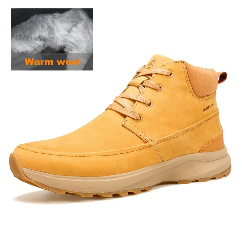 HUMTTO Leather Hiking Boots Warm Wool Outdoor Trekking Shoes for Men Luxury Designer Climbing Sneakers Safety Mens Ankle Boots