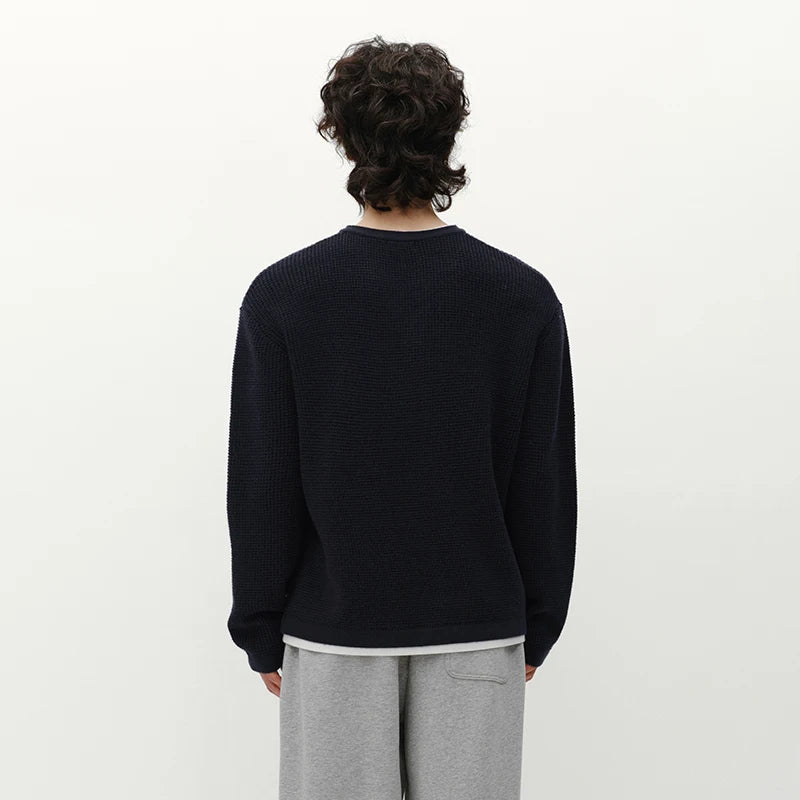 Semir Men Sweater Knit Texture Layered Look Color Block V Neck Layering Essential 2026 Winter Everyday Style Soft Touch