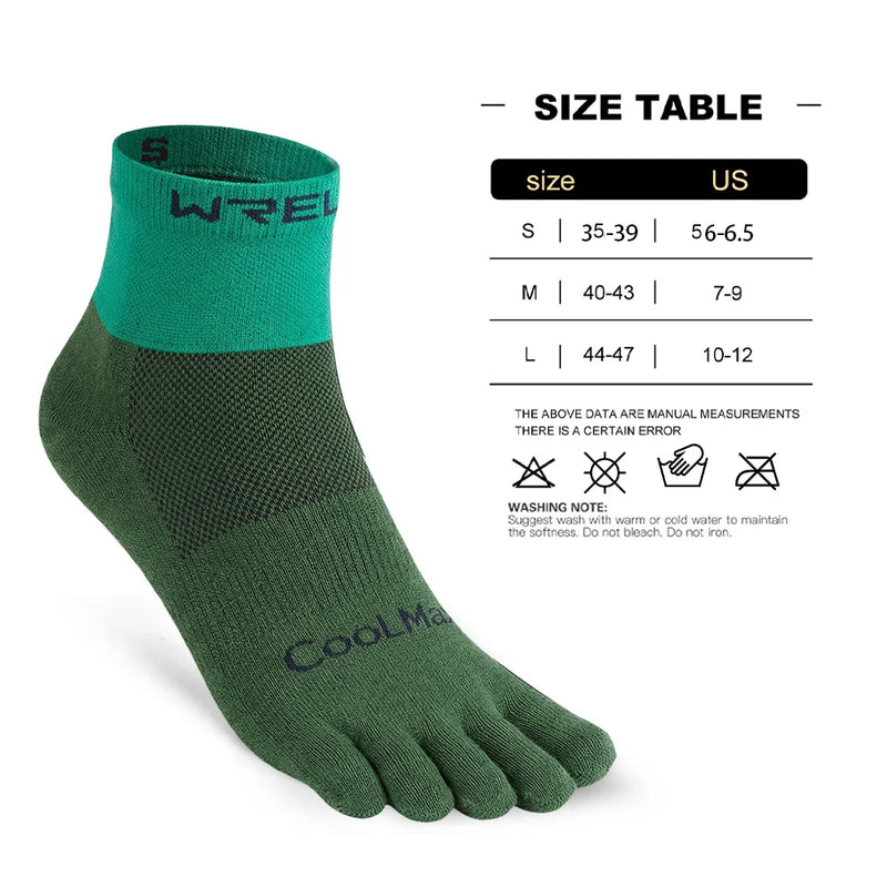 WRELS 1/2/3pairs COOLMAX Five Finger Socks Athletic Running Breathable Compression Comfortable Hiking Toe Socks for Men Women